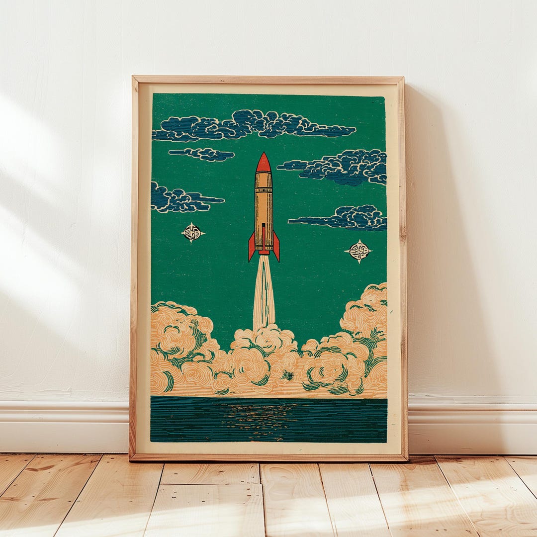 Rocket Launch Poster | Space Wall Art Print | Vintage Sci Fi ...
