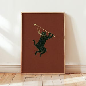 Black Cat Digital Download Print, Vintage Cat Wall Art, Quirky Feline Poster, Funny Animal Artwork, Retro Cat Decor Instant Download