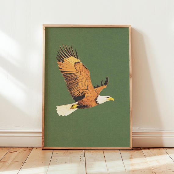 Eagle Wall Art Digital Download, Bald Eagle Poster Print, Vintage Wildlife Decor, Patriotic Bird Artwork, Bold Animal Digital Wall Print