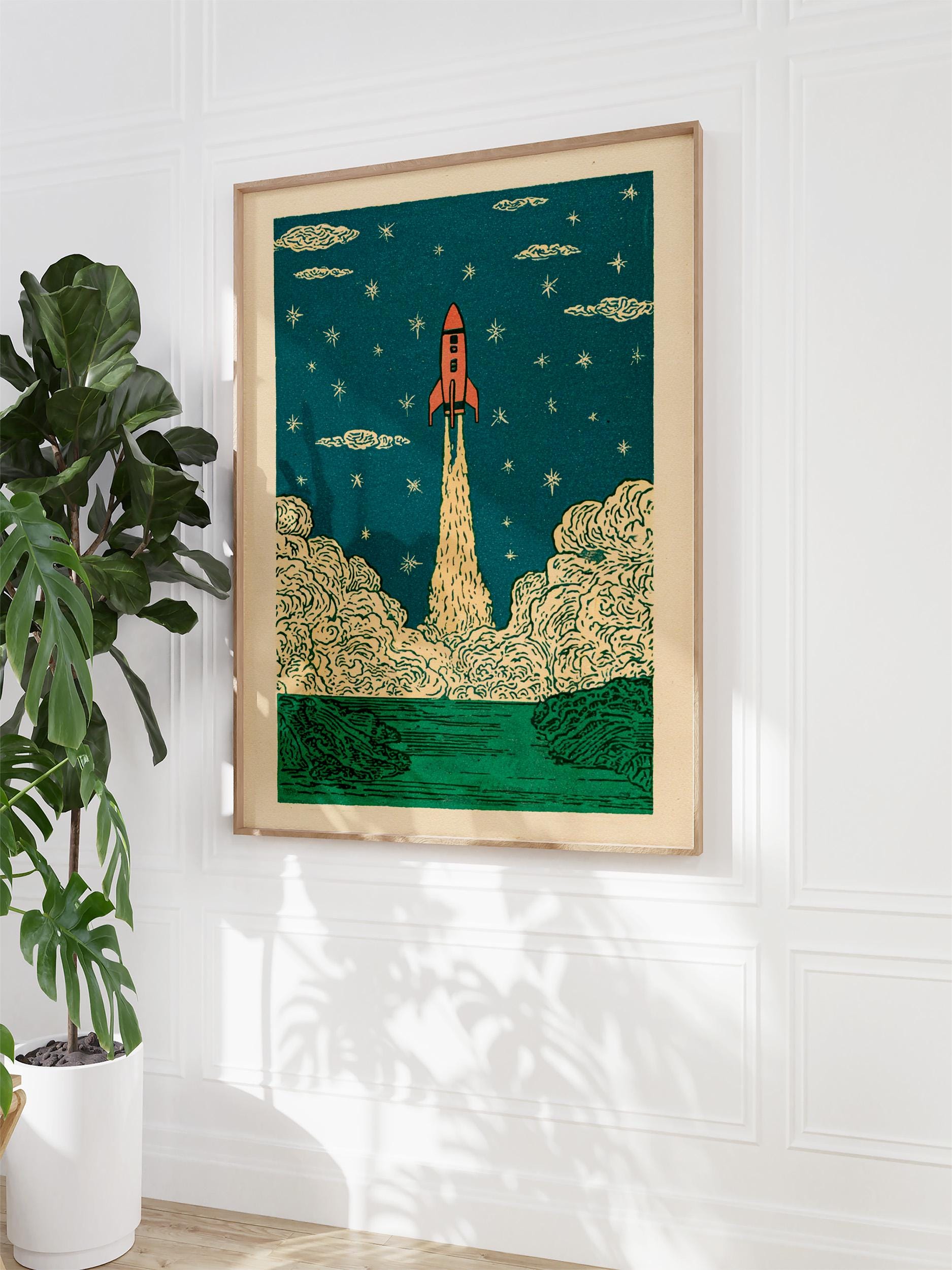 Rocket Launch Poster | Space Wall Art Print | Vintage Sci Fi ...
