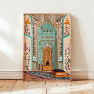 Persian Mosque Wall Art, Islamic Architecture Print with Floral Patterns, Middle Eastern Decor Poster, Digital Download