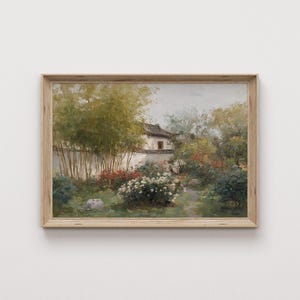 Vintage Japanese Teahouse Painting, Digital Download, Japanese Wall Art, Vintage Decor, Japan Wall Decor, Living Room Decor, Rustic Painting