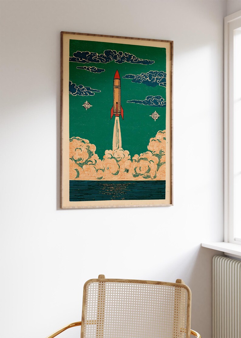 Rocket Launch Poster | Space Wall Art Print | Vintage Sci Fi ...