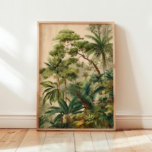 Download digitale di immagini della giungla vintage, stampe artistiche botaniche da parete, poster con piante verdi tropicali e palme per l&#39;arredamento della casa