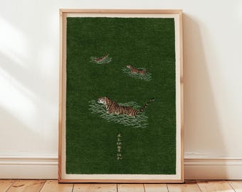 Tiger Digital Download Print, Japanese Style Wall Art, Vintage Wildlife Poster, Exotic Animal Artwork, Oriental Tiger Home Decor
