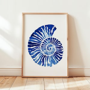 Blue Seashell Wall Art, Nautical Coastal Decor, Ocean Beach House Print, Marine Shell Poster, Coastal Bathroom Artwork, Digital Download