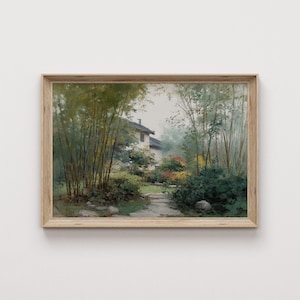 Vintage Japanese Teahouse Painting, Digital Download, Japanese Wall Art, Vintage Decor, Japan Wall Decor, Living Room Decor, Rustic Painting