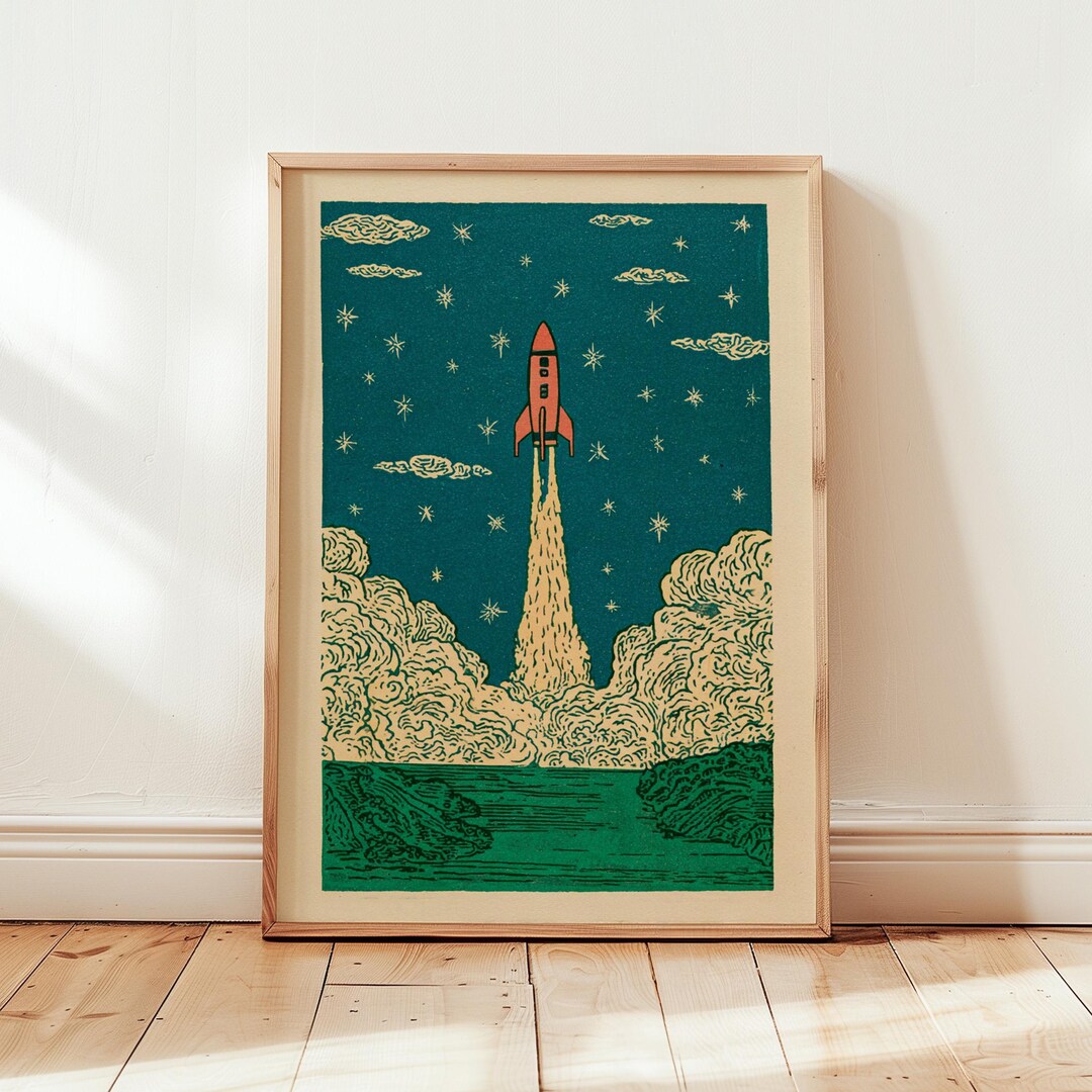 Rocket Launch Poster | Space Wall Art Print | Vintage Sci Fi ...