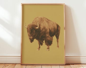 Bison Digital Download Print, Vintage Buffalo Wall Art, Western Wildlife Poster, Rustic Animal Decor, Prairie Artwork Instant Download