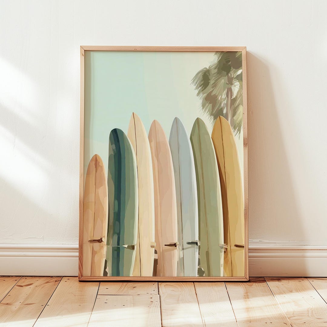 Surfboard Wall Art Print, Coastal Beach House Decor, Summer Surfing ...