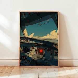Airplane Cockpit Digital Download, Aviation Wall Art Print, Pilot View Poster, Flight Deck Printable Decor, Travel Airplane Home Artwork
