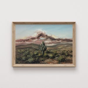Mexican Landscape Painting, Digital Print, Cactus Print, Vintage Floral Design, Botanical Artwork, Traditional Artwork, Neutral Decor