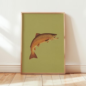 Fishing Wall Art Digital Download, Vintage Trout Poster, Fisherman Cabin Decor, Rustic Nature Print, Lake House Digital Artwork