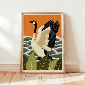 Canadian Goose Coastal Poster, Vintage Bird Wall Art, Digital Download