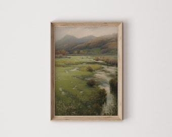 Scottish HIghlands Landscape Painting, Digital Print, Living Room Prints, Floral Art, Botanical Artwork, Traditional Artwork, Neutral Decor