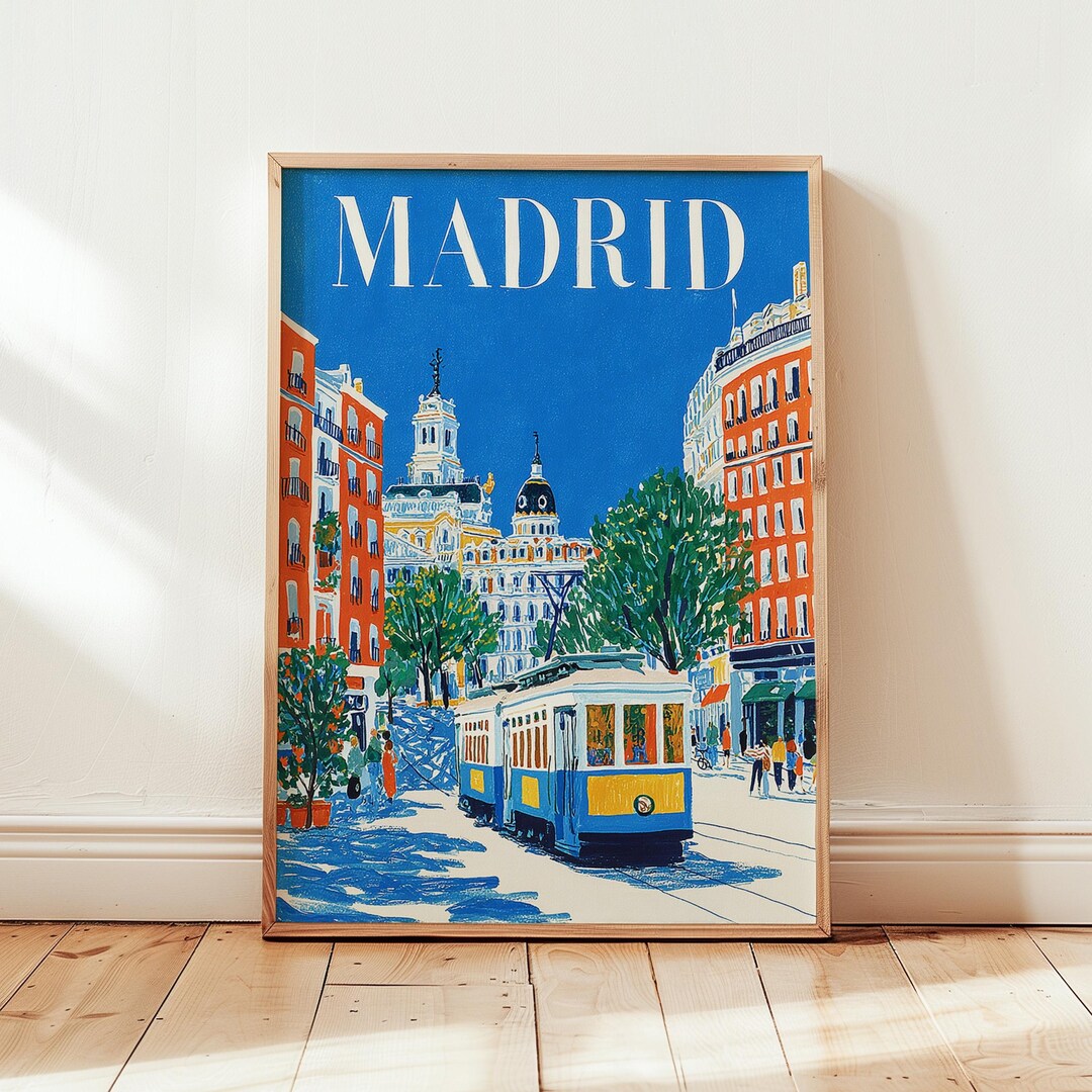 Madrid Travel Poster | Spanish City Illustration With Classic Tram and ...