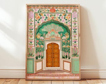 Jaipur Peacock Gate Wall Art, Indian Palace Architecture Print, Rajasthani Decor, Pink City Heritage Artwork Digital Download