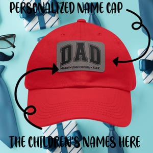 Custom Kids Name Dad Hat, Personalized Dad Gift, Leather Patch Hat, Dad and Kids Trucker Hat, Dad Hat, Fathers Day Hat, Grandpa Hat Gift