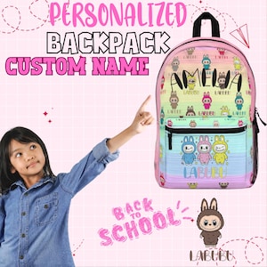 Labubu custom backpack, cute Labubu backpack for school, Labubu bag, colorful Labubu backpack, trendy Labubu backpack custom with name