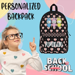 Personalized Labubu backpack, cute Labubu backpack for school, Labubu bag,colorful Labubu backpack, custom fashion Labubu backpack with name