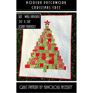 Quilt Pattern PDF Modern Patchwork Christmas Tree Applique Wall Hanging -- Scrap Friendly