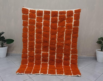 Alfombra Beni Ourain naranja hecha a mano: alfombra marroquí de lana