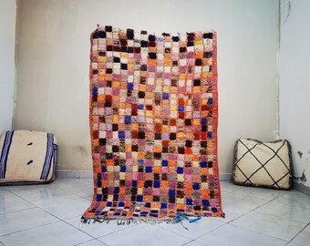 Alfombra a cuadros colorida de 1,8 x 1,2 m, estilo marroquí vintage Boucherouite