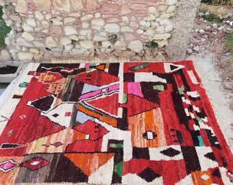 Alfombra marroquí Boujaad roja personalizada, alfombra bereber de lana hecha a mano