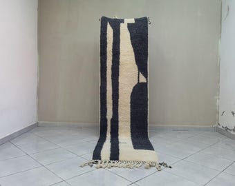 Handmade Moroccan Runner Rug: Black & White Berber Hallway Design