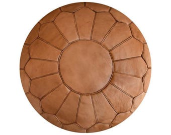 Puf escandinavo XL de piel premium, color coñac marrón, puf de piel marroquí, puf otomano marroquí, puf de piel (color coñac marrón)