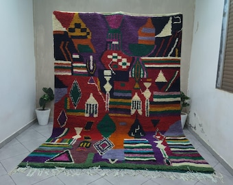 Colorful Moroccan Handmade Wool Berber Rug, Custom Boho Area Carpet, Beni Ourain rug