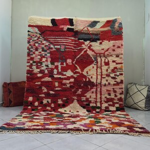 Custom Moroccan Red Rug, Colorful beni ourain rug, rug for living room, red moroccan rug, Red Vintage Rug, Moroccan Rug 8x10, Wool Rug