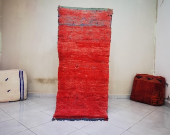 Handmade Red Moroccan Wool Runner Rug - 3x6 ft Vintage Hallway Rug