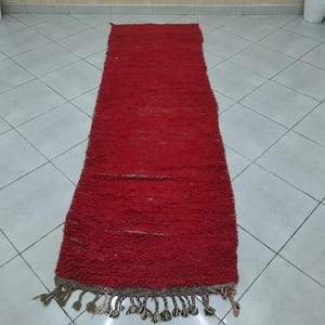 Handgjord röd marockansk löparmatta: Vintage boho hallmatta bild 2