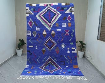 Custom Blue Moroccan Rug, Berber Beni Ourain Wool Area Rug