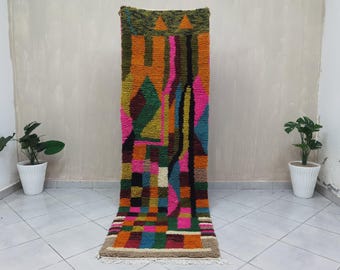 Handmade Wool Runner Rug: Colorful Moroccan Berber Boujaad