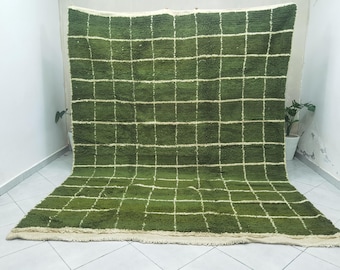 Handmade Grass Green Beni Ourain Rug: Moroccan Berber Wool Carpet