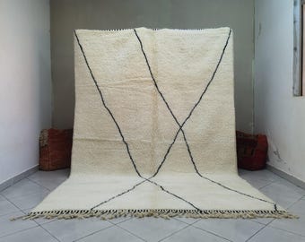 Handmade White Moroccan Wool Area Rug, Custom Beni Ourain Rug