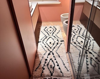 Handmade Wool Moroccan Runner Rug: Berber Hallway Carpet