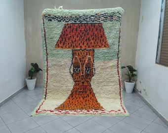 Handmade Orange art Moroccan Wool Rug, Custom Wool Berber Carpet, Boho Decor
