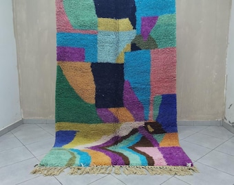 Colorful Beni Ourain Rug, Handwoven Moroccan Berber blue Rug