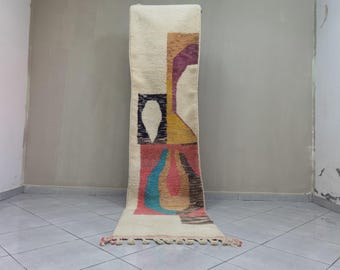 Handmade Wool Moroccan Runner Rug: Colorful Berber Design
