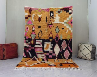 Handmade Berber Rug: Yellow & Red Moroccan Wool Boujaad