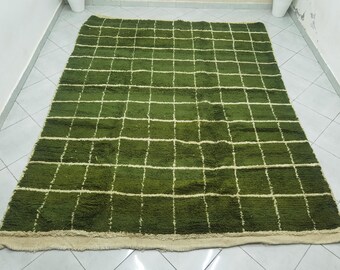 Handmade Emerald Green Beni Ourain Rug: Geometric Wool Carpet, Moroccan rugs
