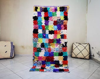 Alfombra vintage Boucherouite de 6x3: colorida alfombra bohemia bereber