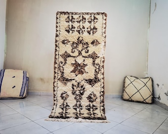 Vintage Beni Ourain vit matta 9,5 x 2,1 meter, marockansk berber löpare design