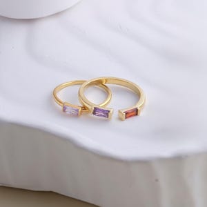 Duo Baguette Birthstone Ring, Adjustable Stacking Ring, Personalized Gold or Silver Band, Custom Gemstone Gift for Her, Minimalist Jewelry