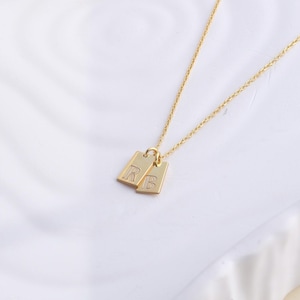 Personalized Initial Tag Necklace, Custom Bar Pendant, Gold-Plated Silver Jewelry, Engraved Name Charm, Minimalist Gift for Women