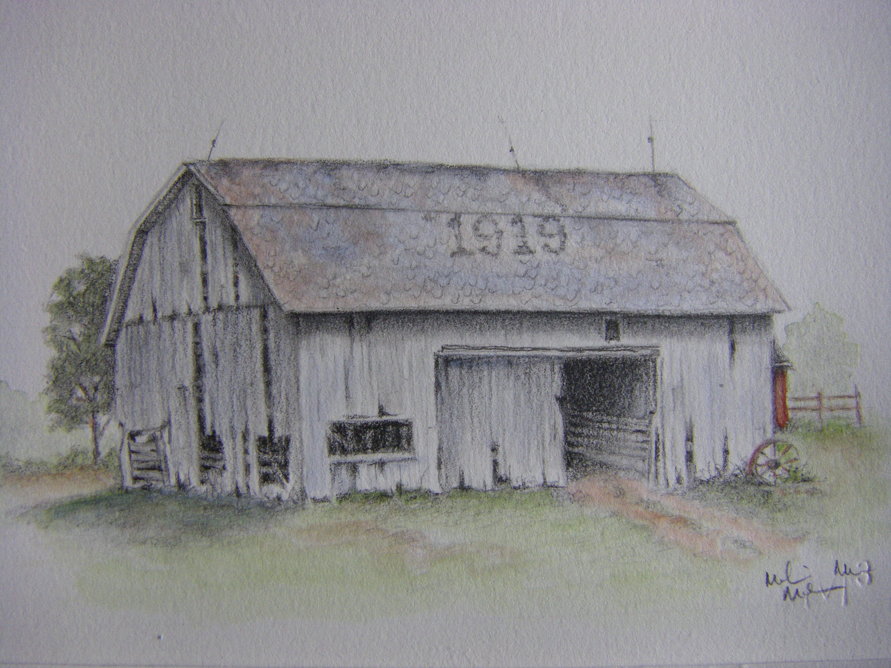 Old rustic weathered barn art watercolor and graphite pencil Etsy