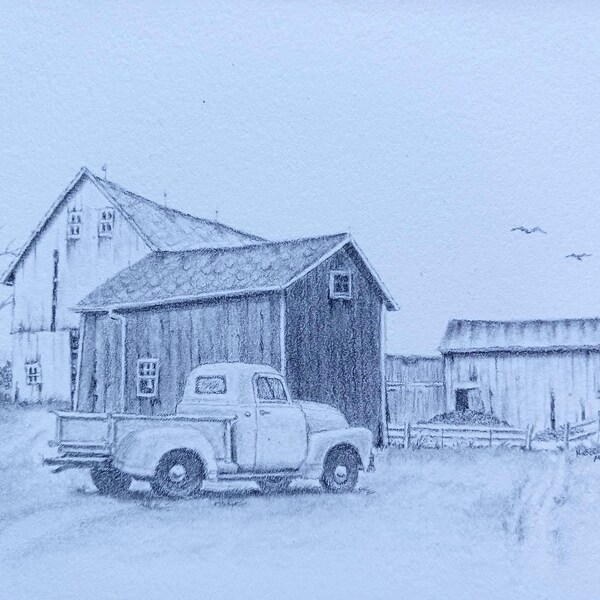 Pencil Drawings of Old Farms - Etsy